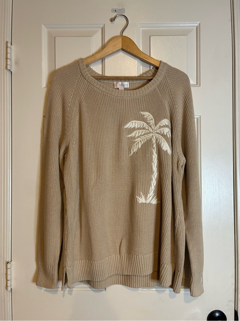 Palm-Embroidered Crewneck Sweater in Light Tan - Women